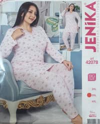 Jenika Collection Cotton Pant with Shirt 42078 - Floral Pink · 3XL