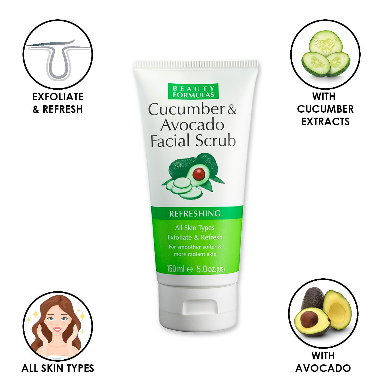 Beauty Formulas Cucumber And Avocado Facial Scrub 150ml