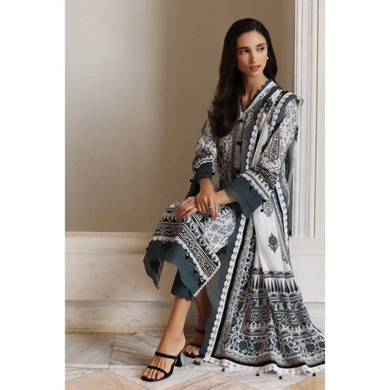 Lawn Unstitched Suit With Denting Lawn Dupatta DN-32046 3PC