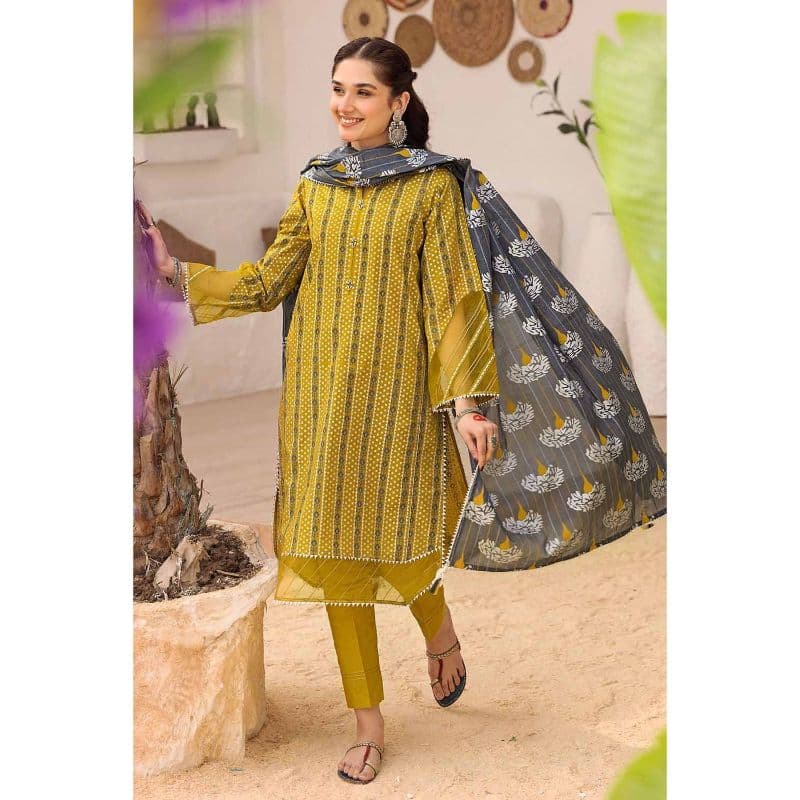 Silver Printed Lawn Unstitched Suit with Gota Lace CL-32419 3PC