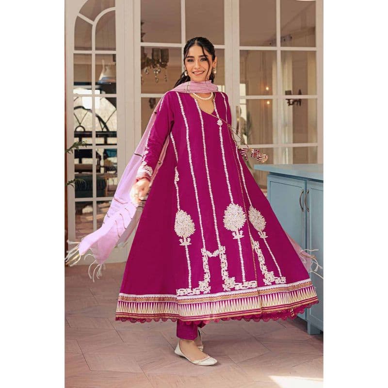 Gold and Lacquer Lawn Printed Unstitched Suit with sequins Dupatta FE-32077 3PC