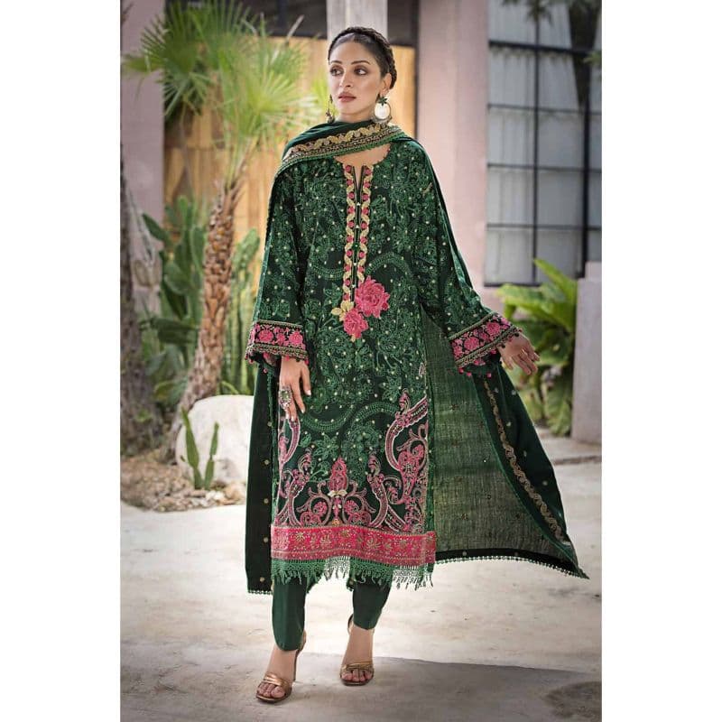 Ideas Embroidered Pashmina Unstitched Suit with Embroidered Pashmina Shawl AP-32045 3PC