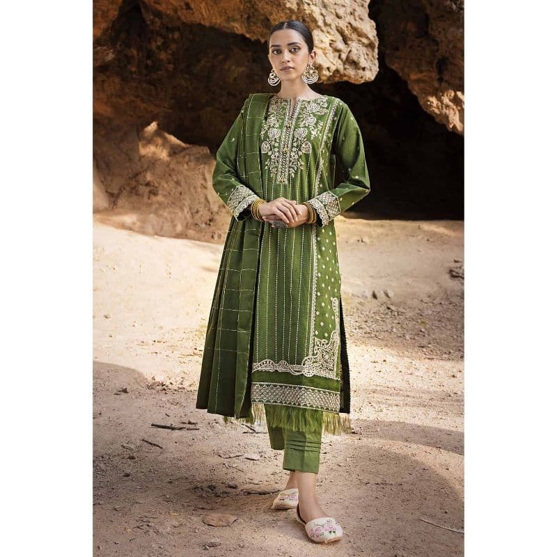 Ideas Embroidered Khaddar Unstitched Suit with Pashmina Shawl AP-3208 3PC