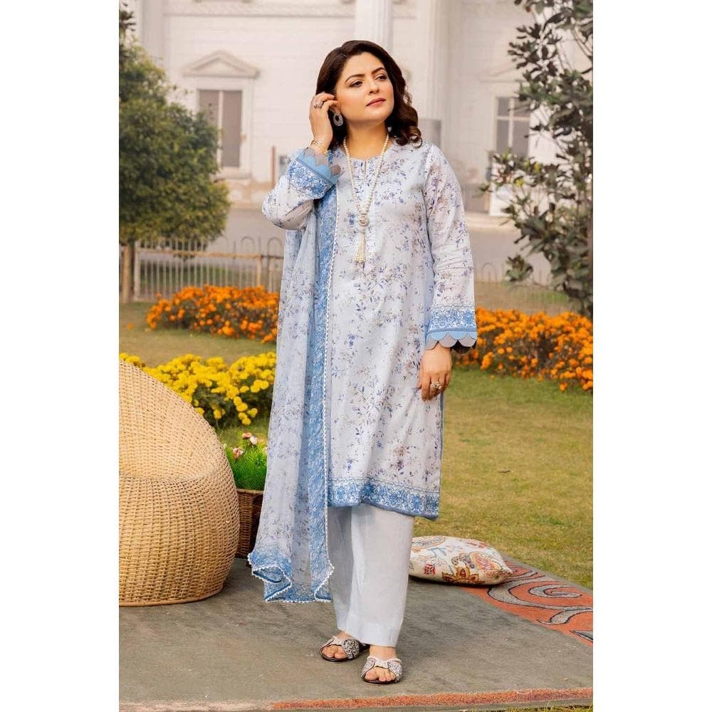 Ideas Printed Lawn Unstitched Suit with Chiffon Dupatta BM-42015 3PC