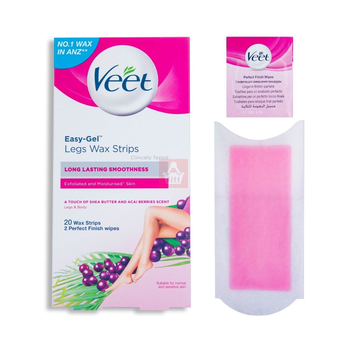 Veet Easy Gel Wax Strips With Shea Butter & Acai Berry For Normal Skin - 20pcs