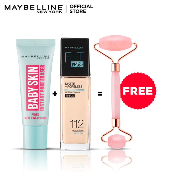 Maybelline NY Fit Me Matte Foundation + Primer + Free Jade Roller 112 Natural Ivory