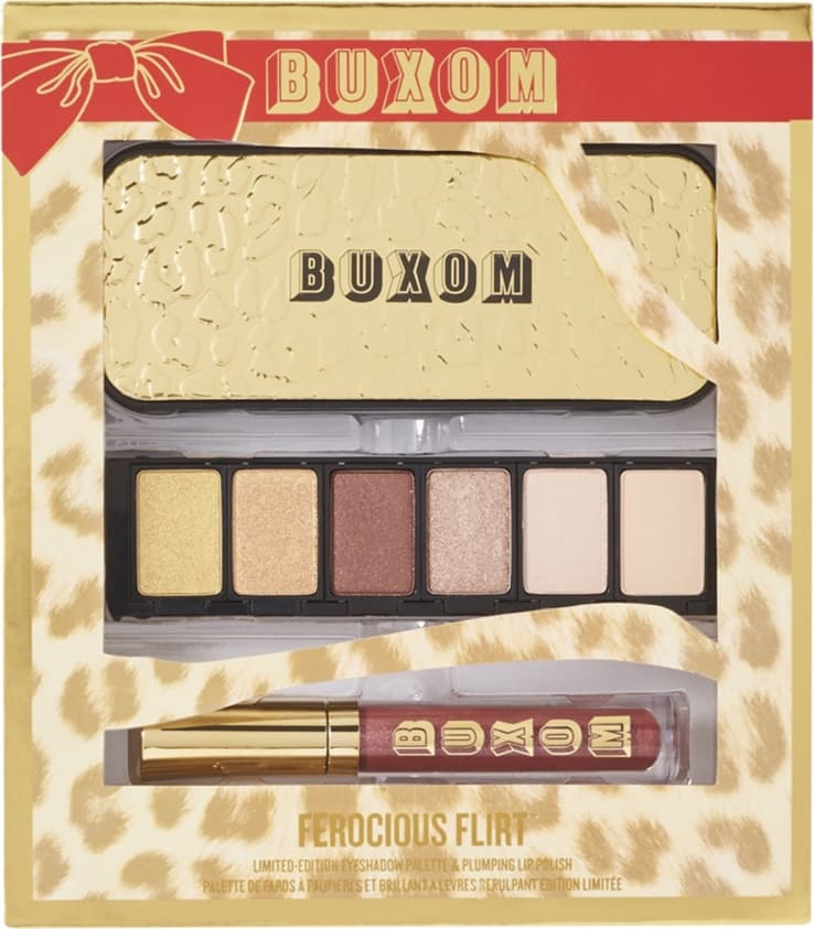 Buxom Ferocious Flirt 6 Piece Eye Shadow Palette & Full Size Plumping Lip Polish