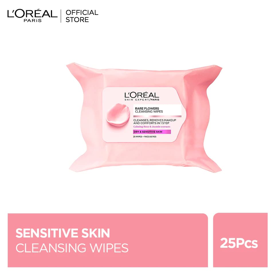 Loreal Paris Rare Flowers Cleansing Wipes Dry and Sensitive Skin 25 pcs