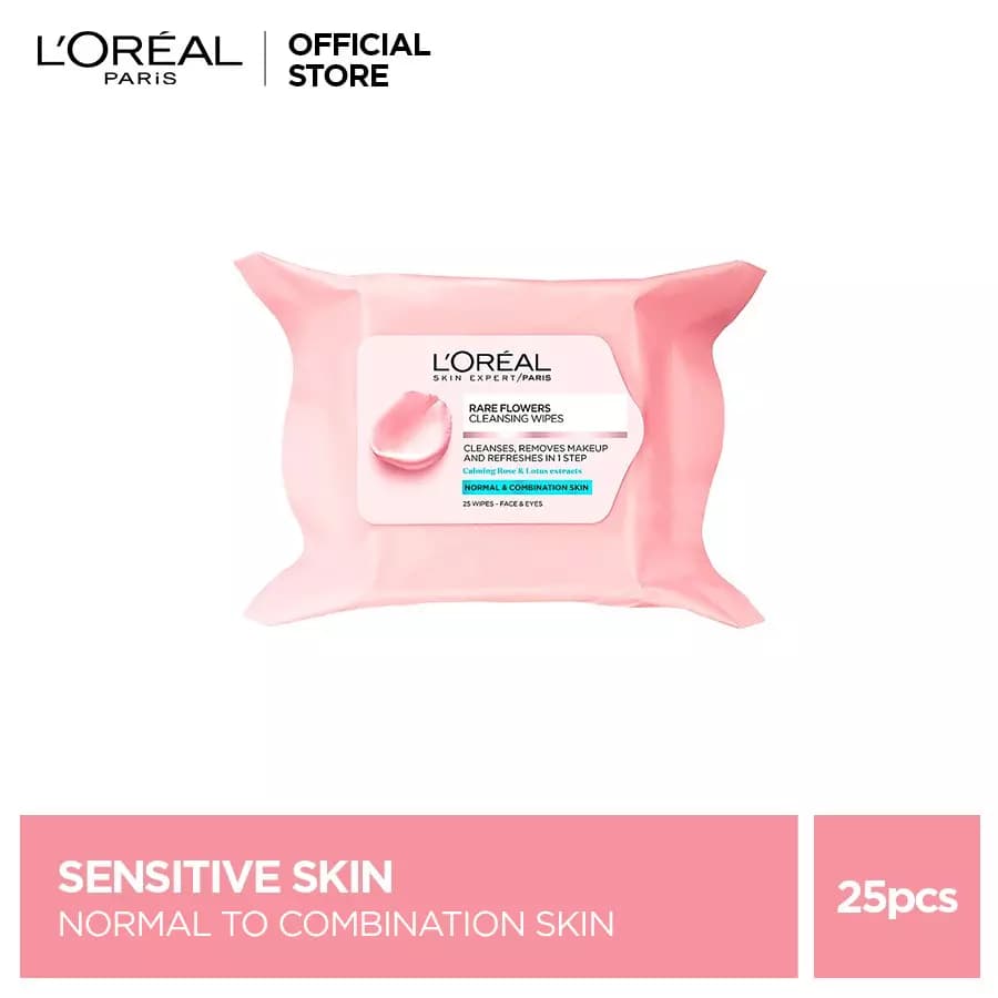 Loreal Paris Rare Flowers Cleansing Wipes Normal to Combination Skin 25 pcs