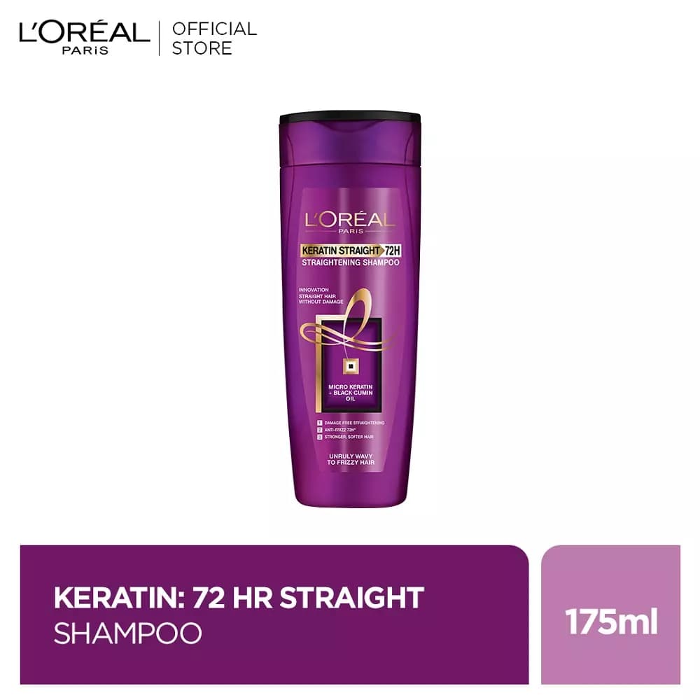 Loreal Paris Elvive Keratin Straight 72H Shampoo 175 ml - For Straight Smooth Hair