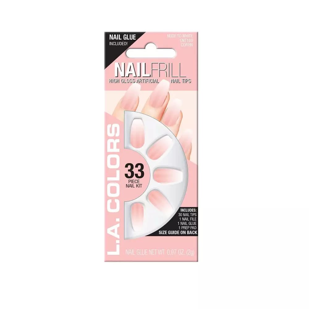 LA Colors Nail Frill Coffin Nail Tips - Nude to White