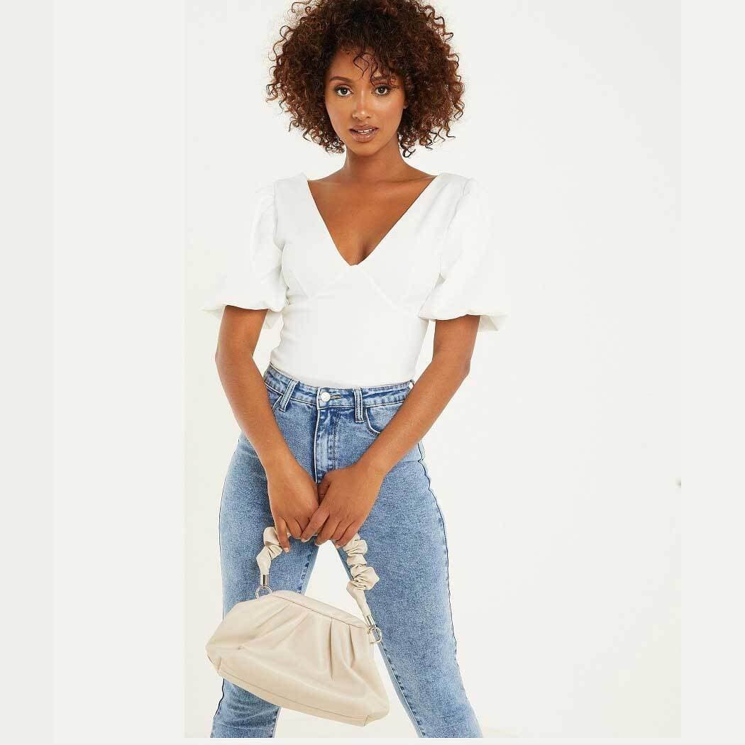 Quiz Cream Puff Sleeves Bodysuit