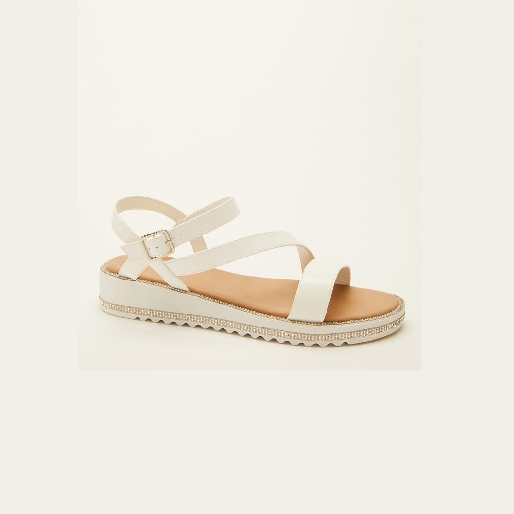 Quiz White Faux Leather Flatform Sandals