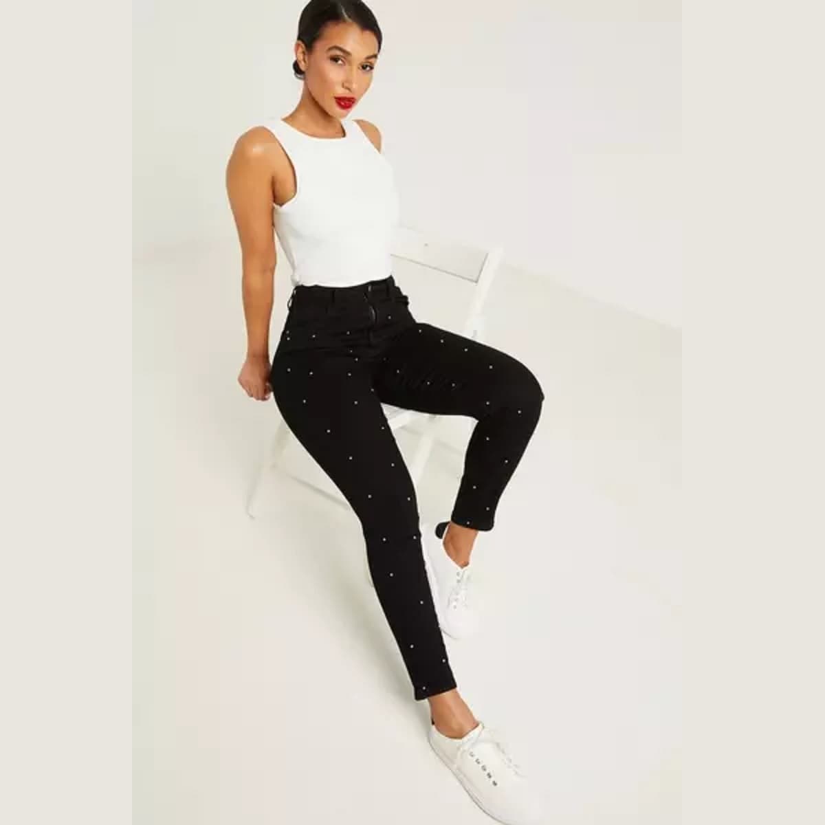 Quiz Black Stud Front Skinny Jeans