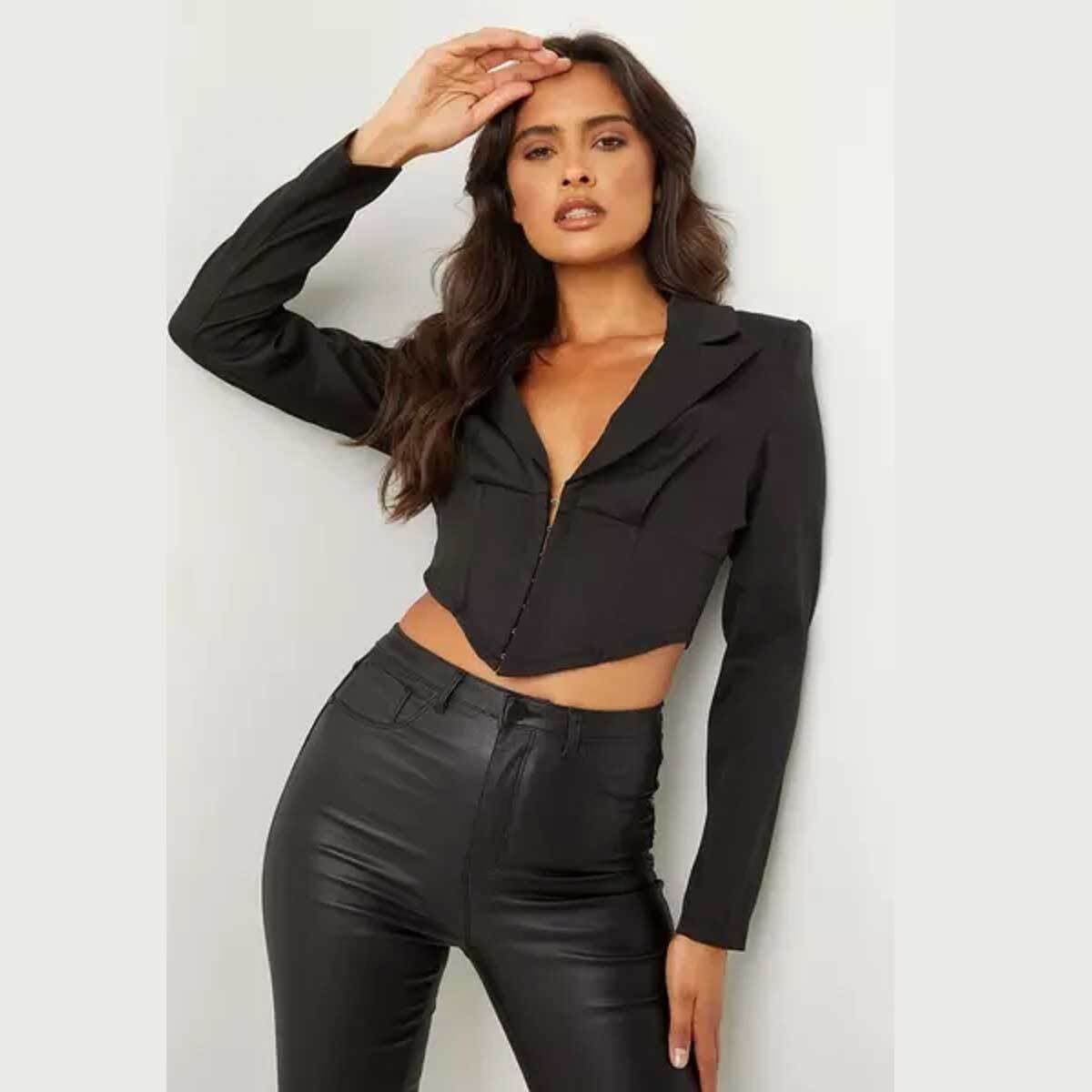 Quiz Black Corset Cropped Blazer