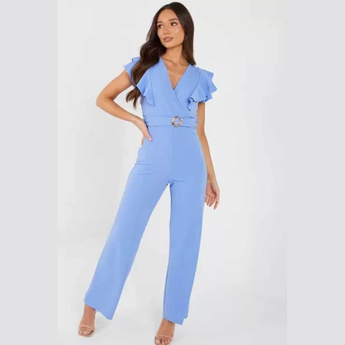 Quiz Blue Frill Sleeve Palazzo Jumpsuit