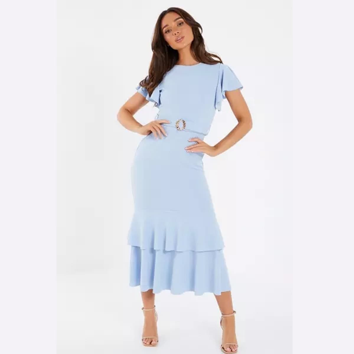Quiz Blue Frill Hem Midi Dress