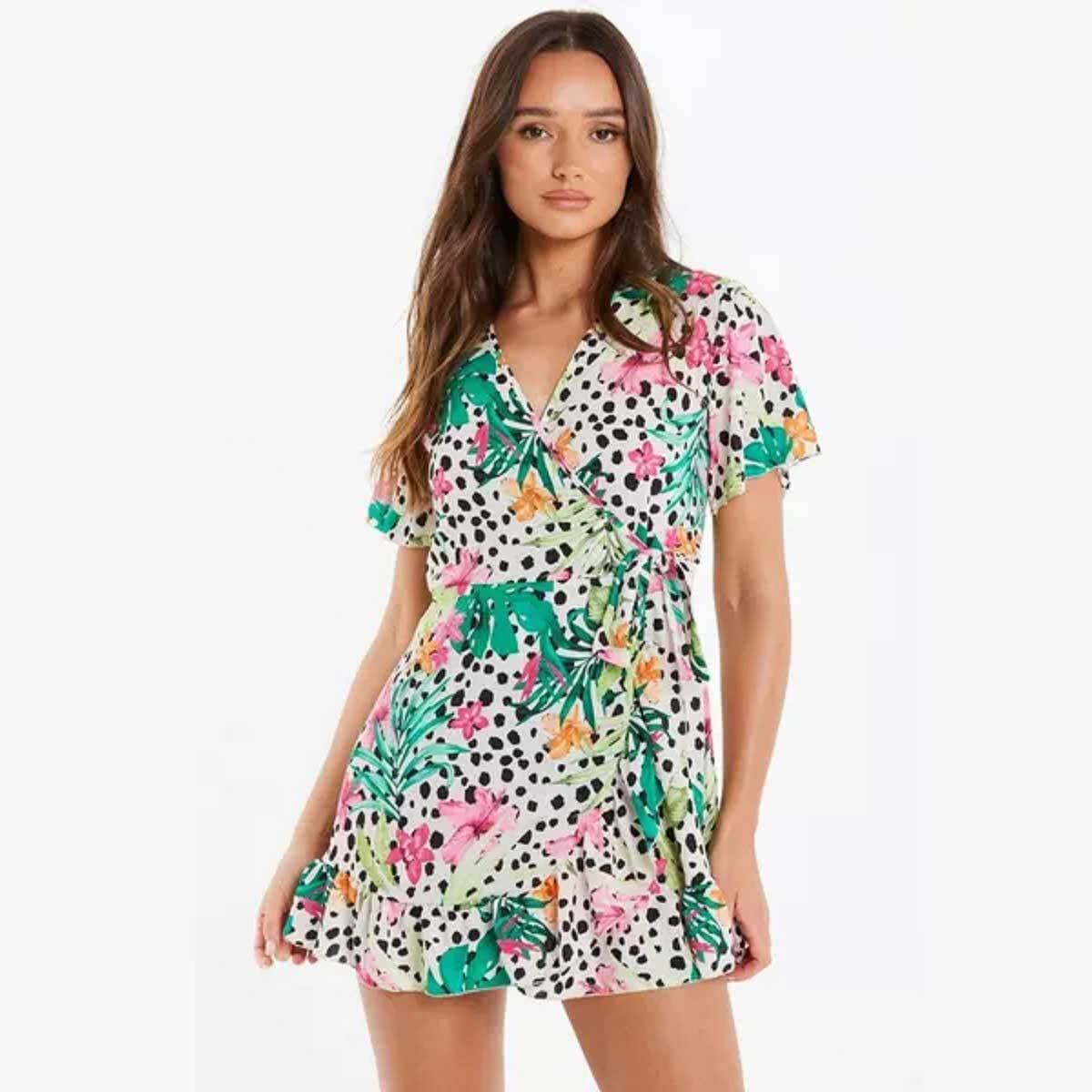 Quiz Multicoloured Tropical Print Mini Skater