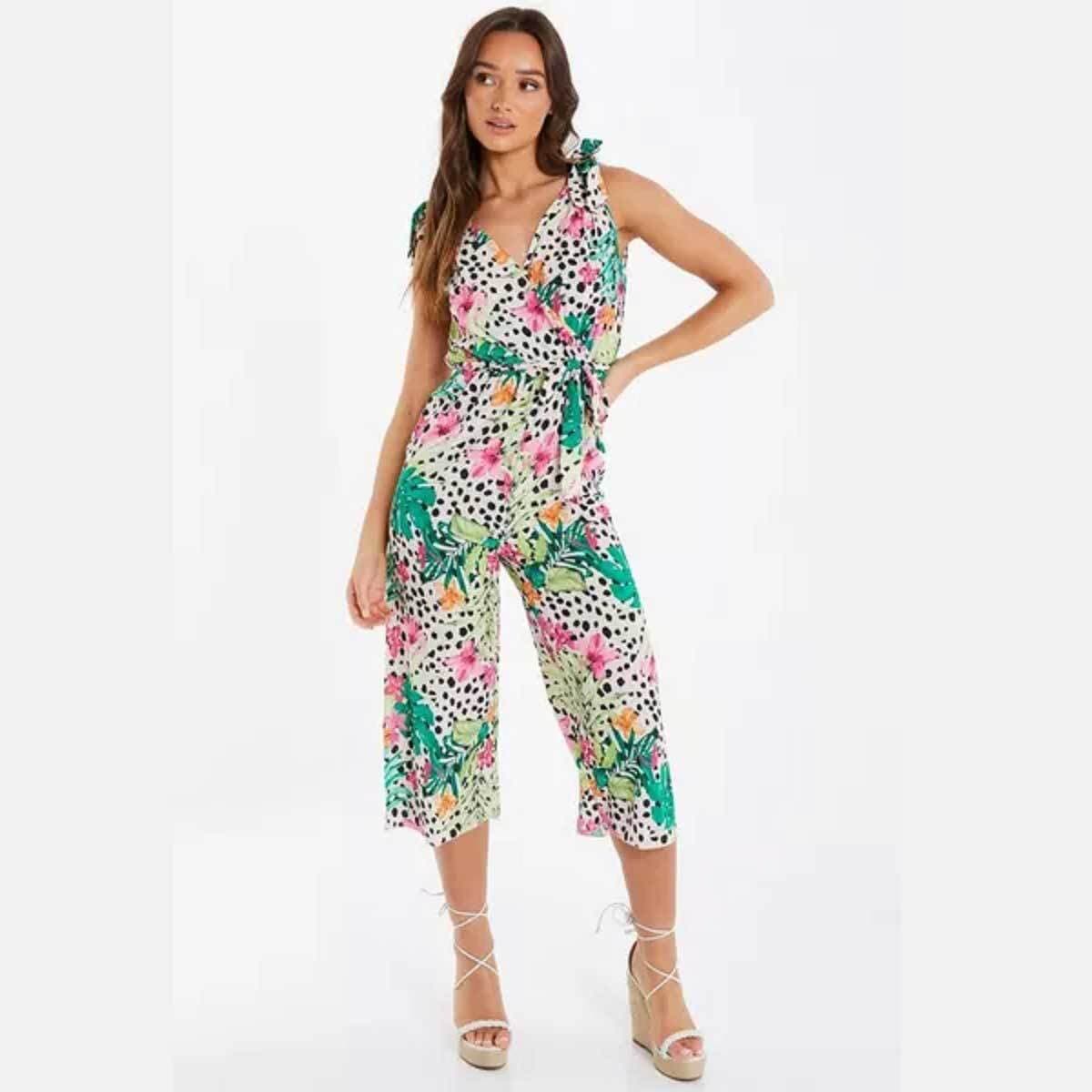 Quiz Multicoloured Tropical Print Culotte Jumpsuit