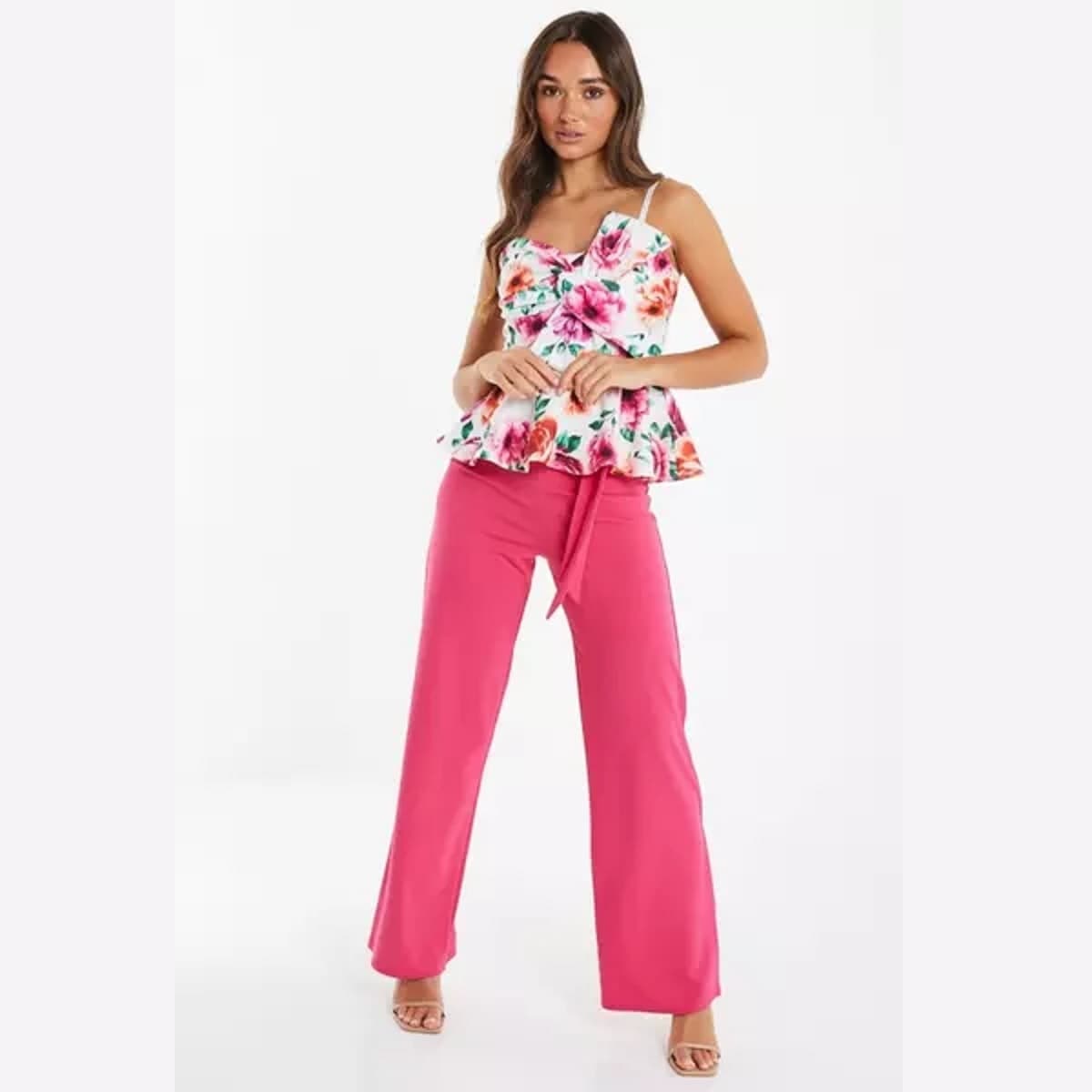 Quiz Pink Belt Tie Palazzo Trousers