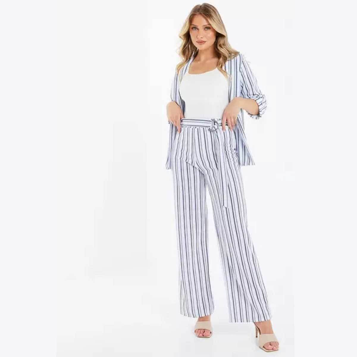 Quiz White Striped Palazzo Trousers