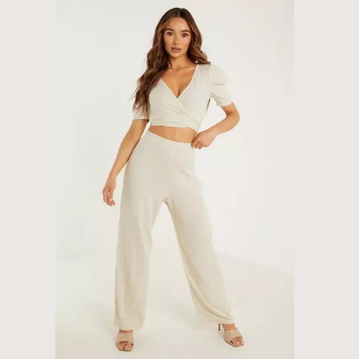 Quiz Stone Linen Palazzo Trousers
