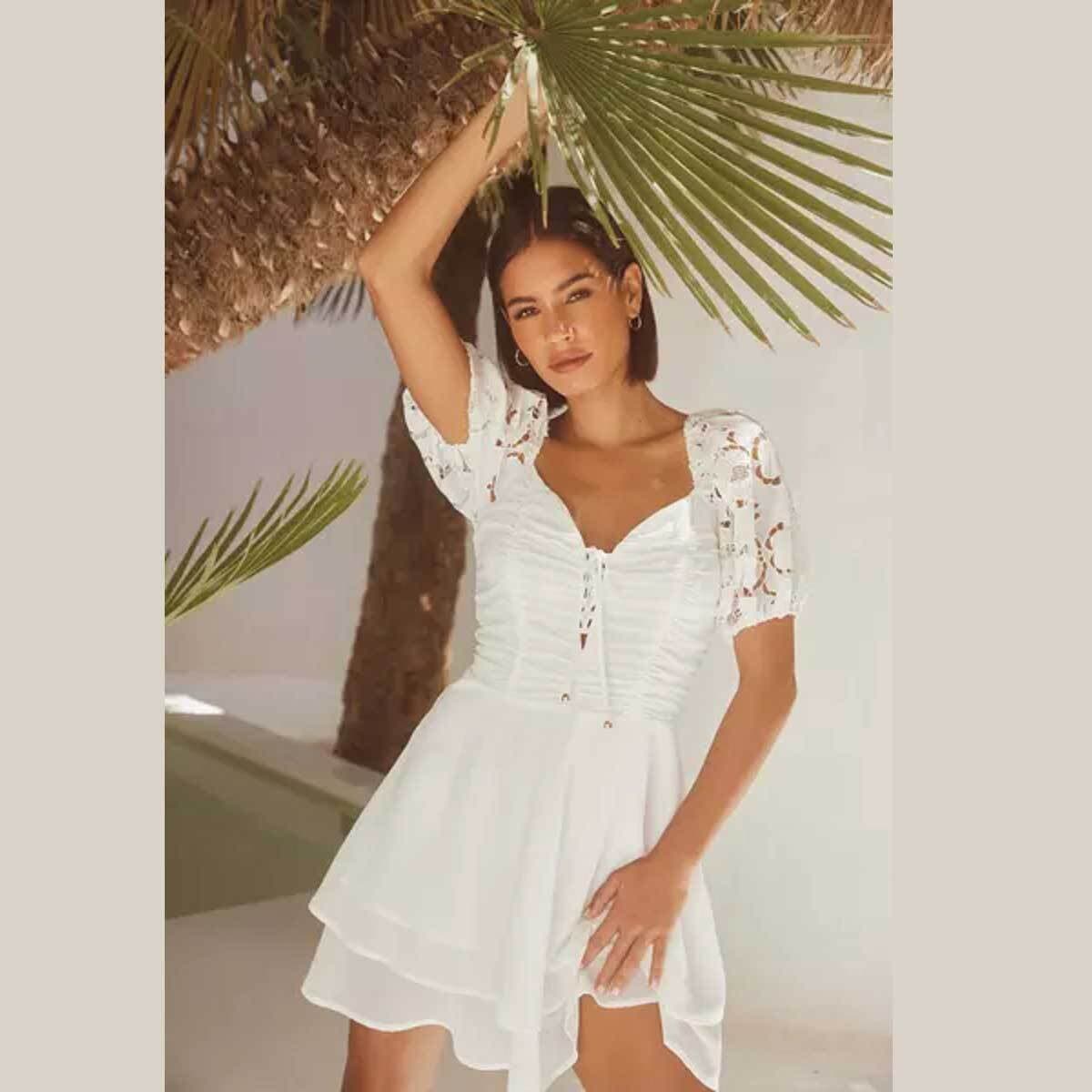 Quiz White Lace Up Mini Dress