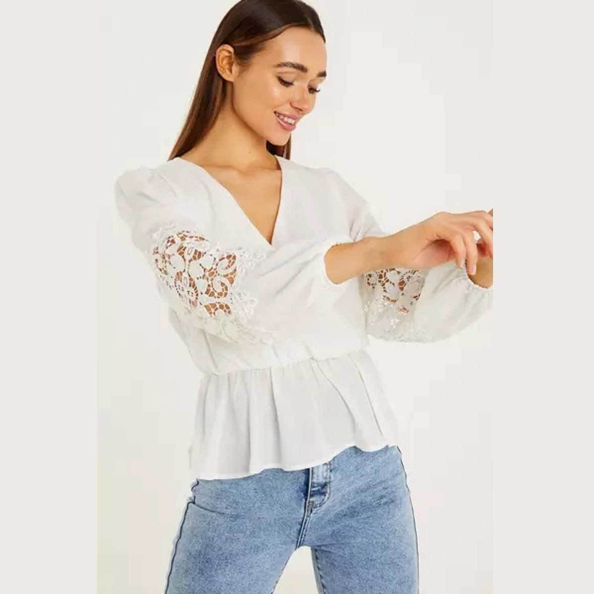 Quiz Cream Chiffon Wrap Peplum Top