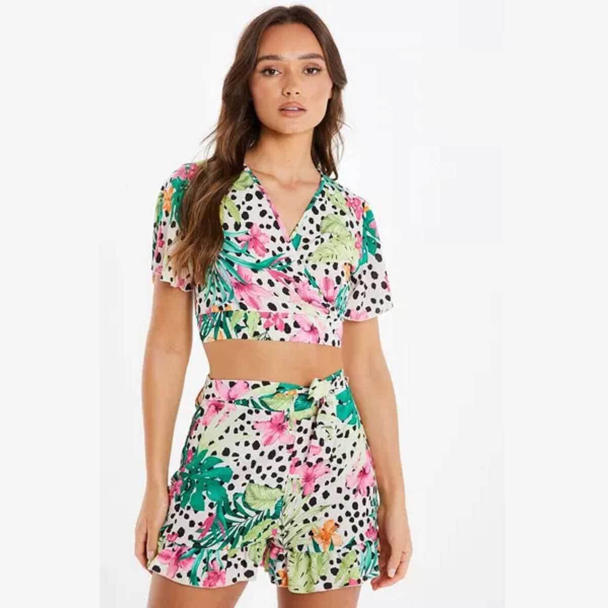 Quiz Multicoloured Tropical Print Crop Top