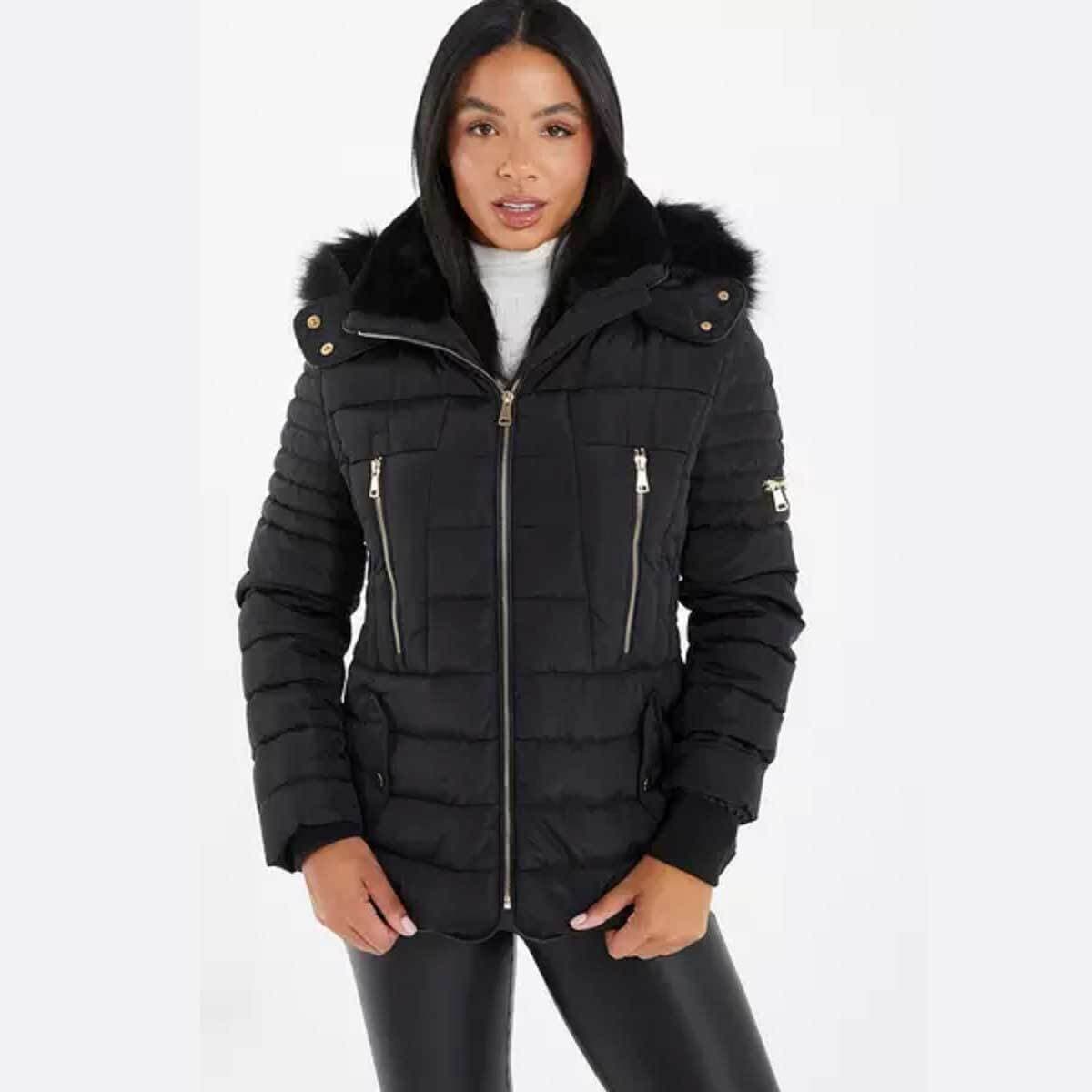 Quiz Black Faux Fur Padded Jacket
