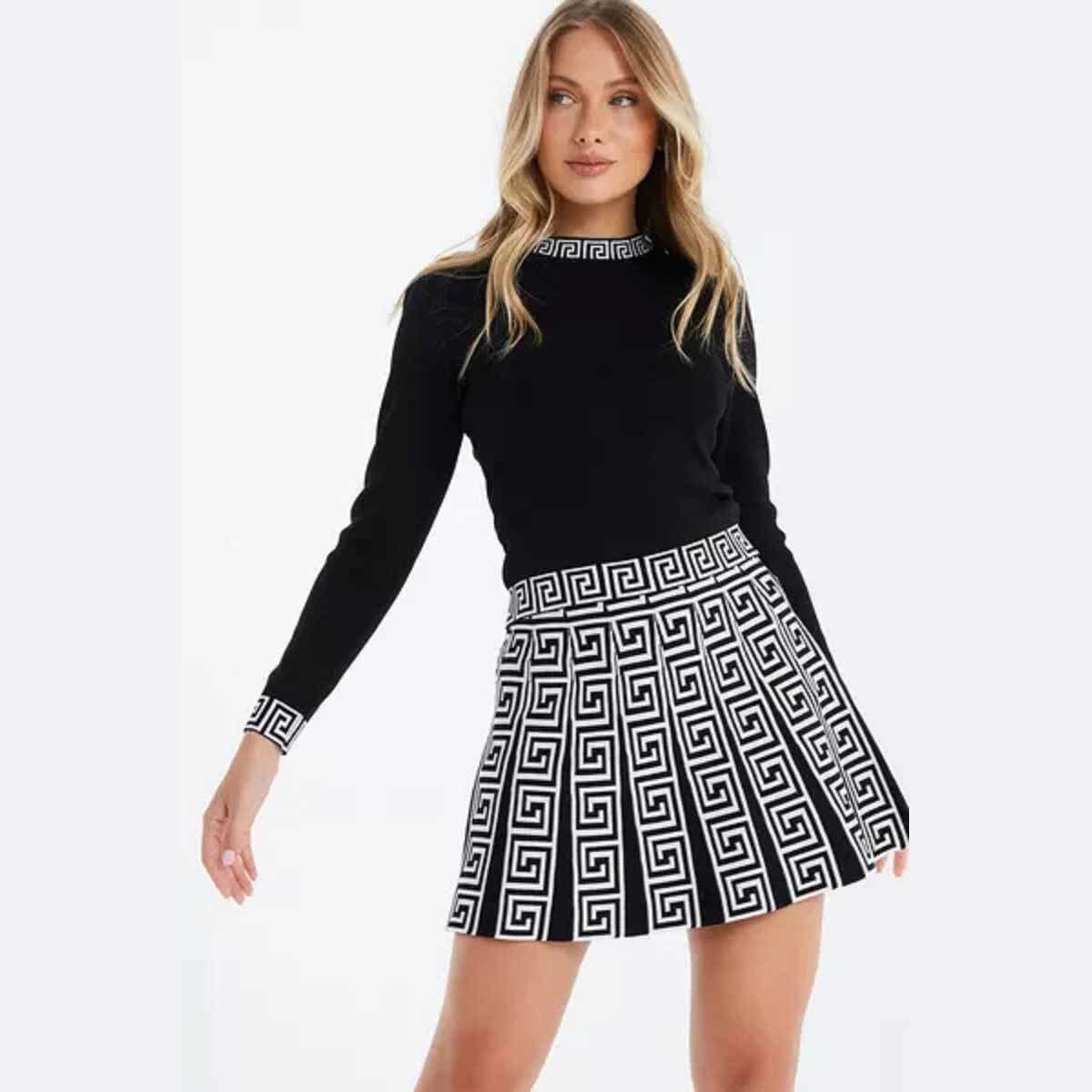Quiz Black Geometric Knitted Jumper