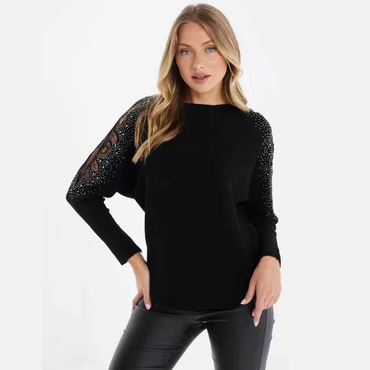 Quiz Black Knitted Lace Jumper