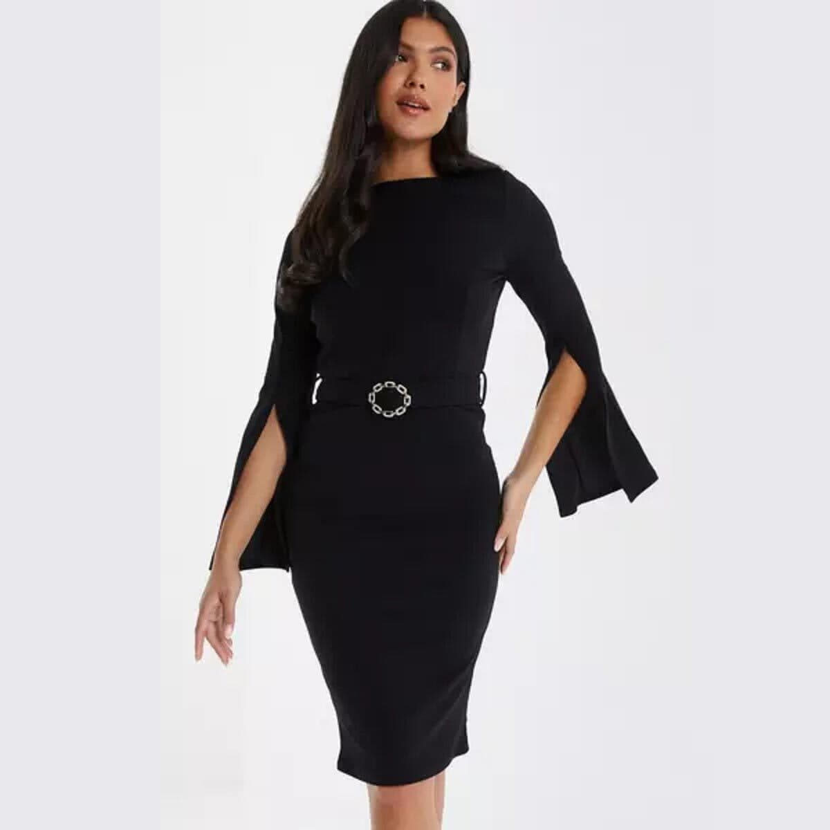 Quiz Black Cape Sleeve Midi Dress