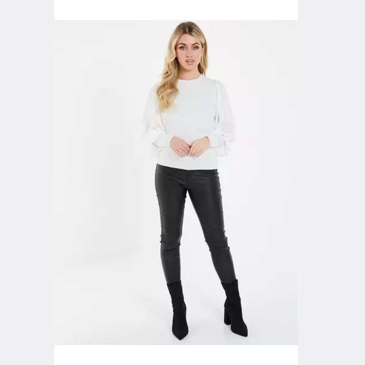 Quiz Cream Light Knit Plisse Sleeve Jumper