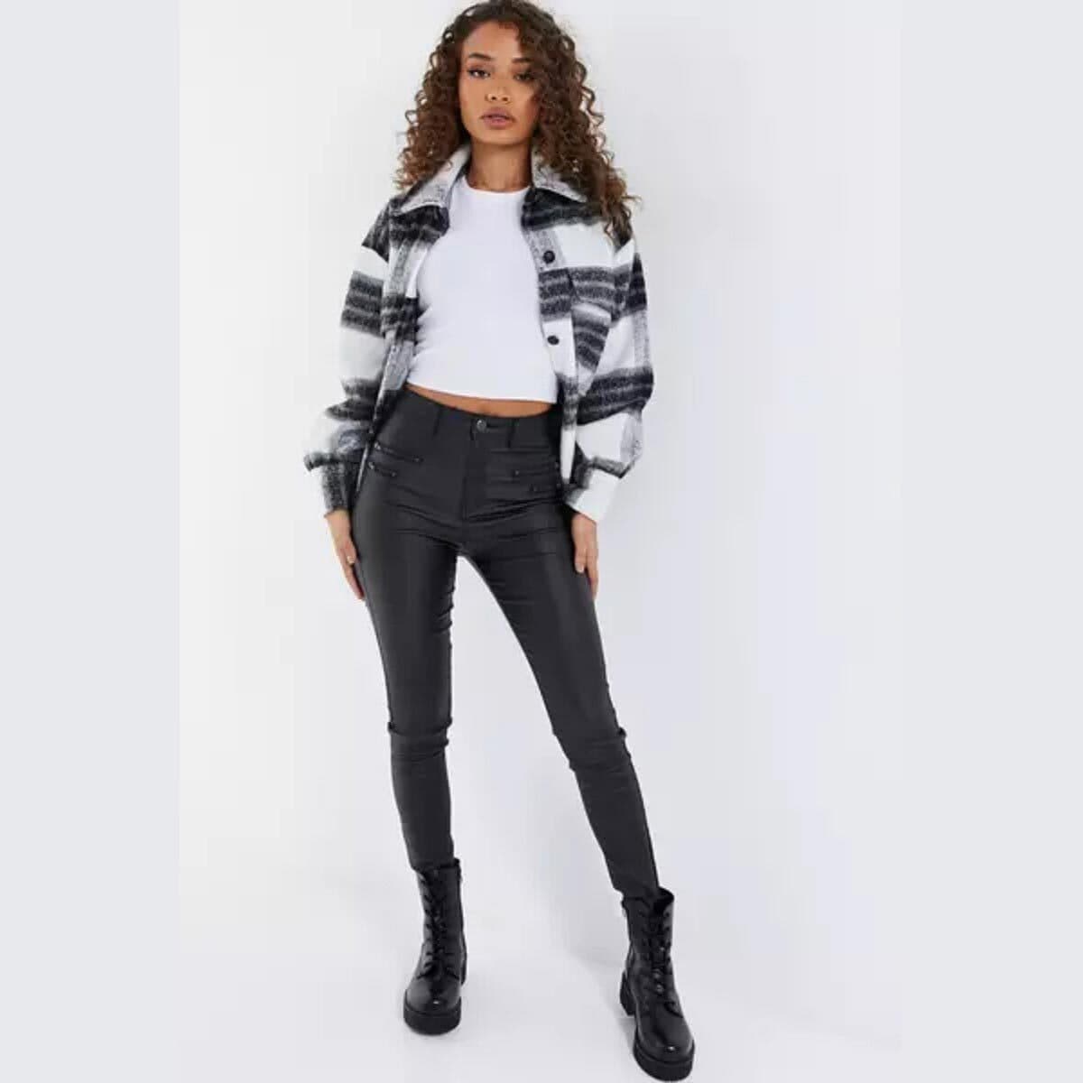 Quiz Black Faux Leather Zip Skinny Trousers