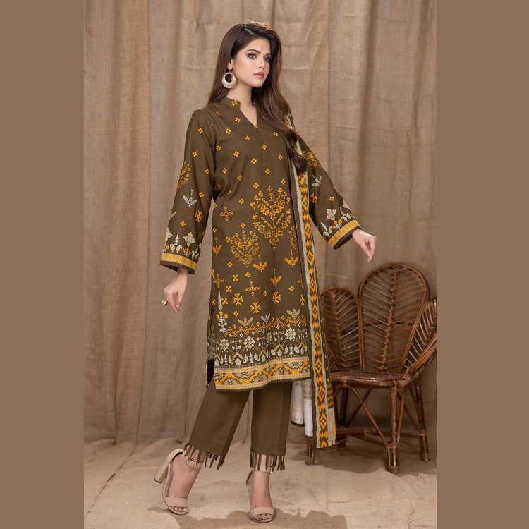 Ideas Khaddar Unstitched Printed Suit K-22101B 3Pcs
