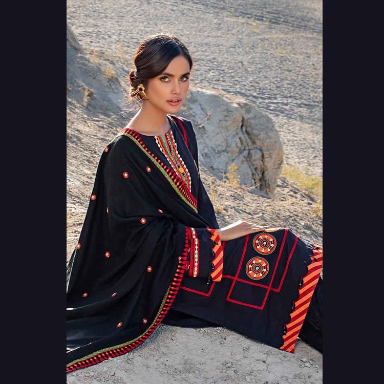 Ideas Unstitched Printed Pashmina Shawl Embroidered Suit AP-12059 3PC