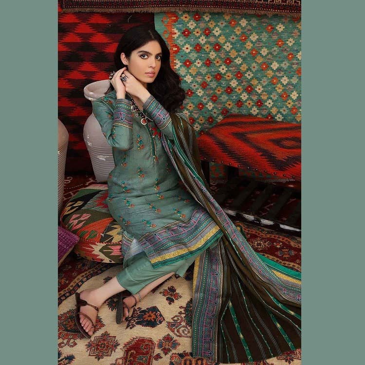 Ideas Unstitched Printed Linen Suit LT-12025B 3PC
