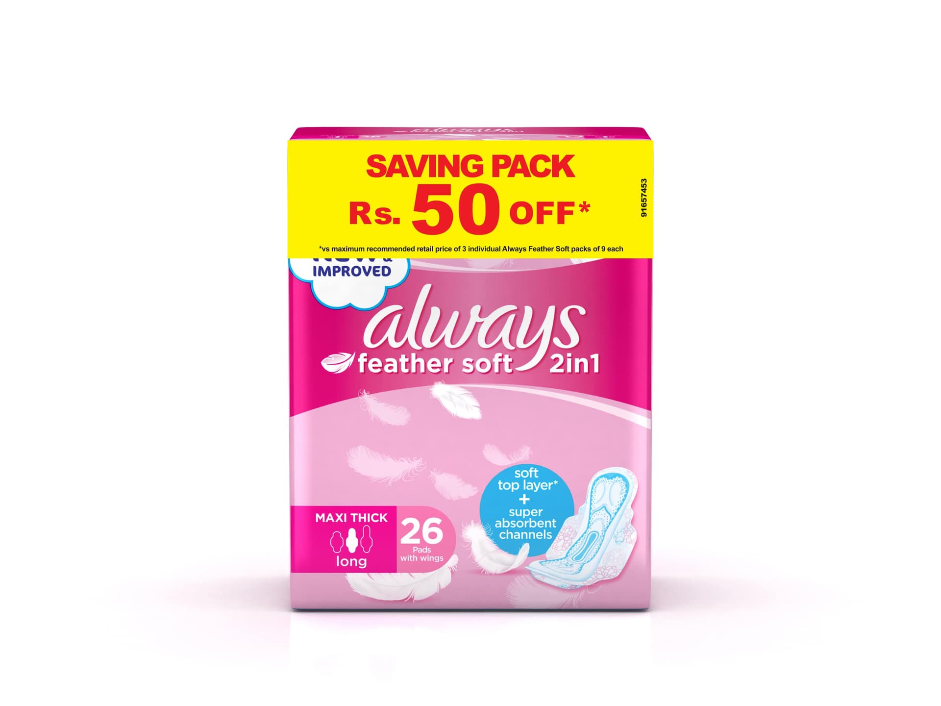 Always Feather Soft 2 in 1 Sanitary Pads Long Trios 26 Pads