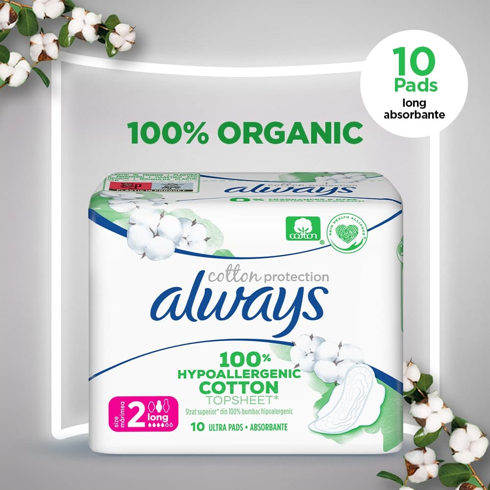Always Cotton Protection Ultra Hypoallergenic Long 10 Pads