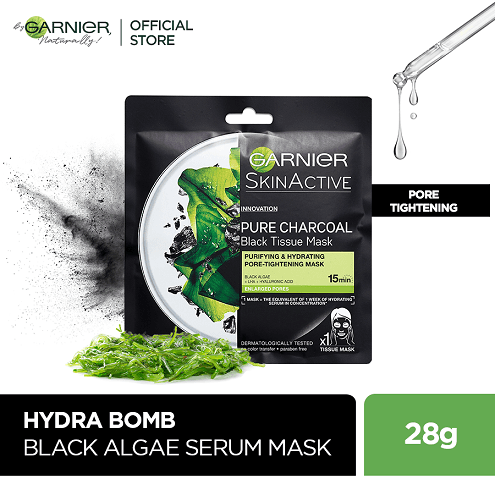 Garnier Skin Active Pure Charcoal Black Algae Tissue Face Mask, Pore Tightening