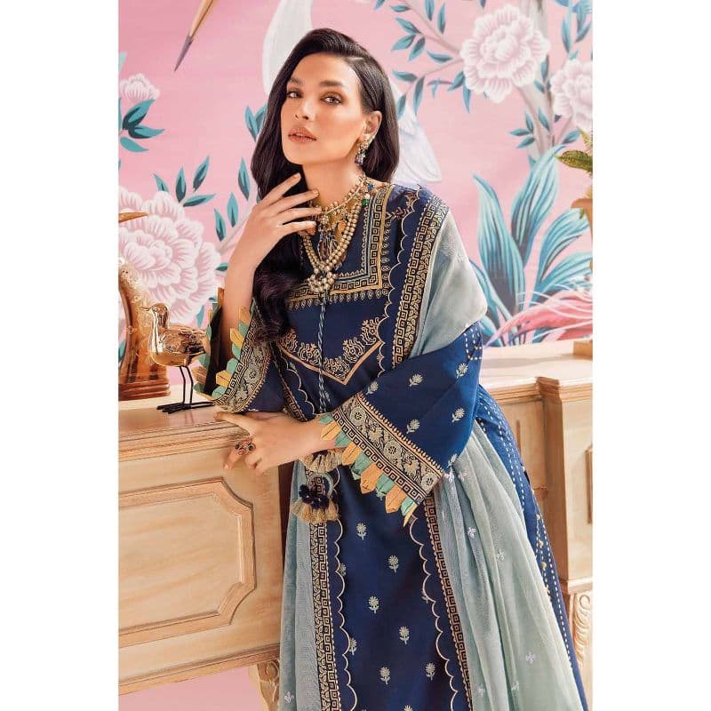 Ideas Luxury Embroidered Lawn Suit With Khaddi Net Dupatta PM-22007 3PC