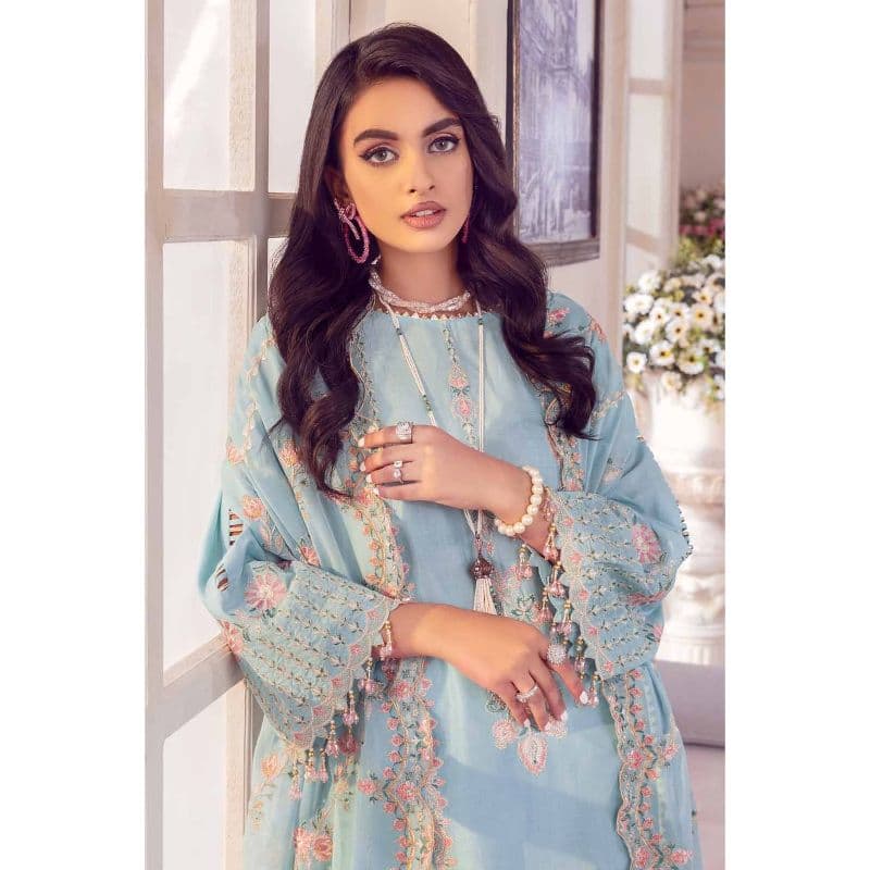 Embroidered Lawn Unstitched Suit With Embroidered Chiffon Dupatta PM-32004 3PC