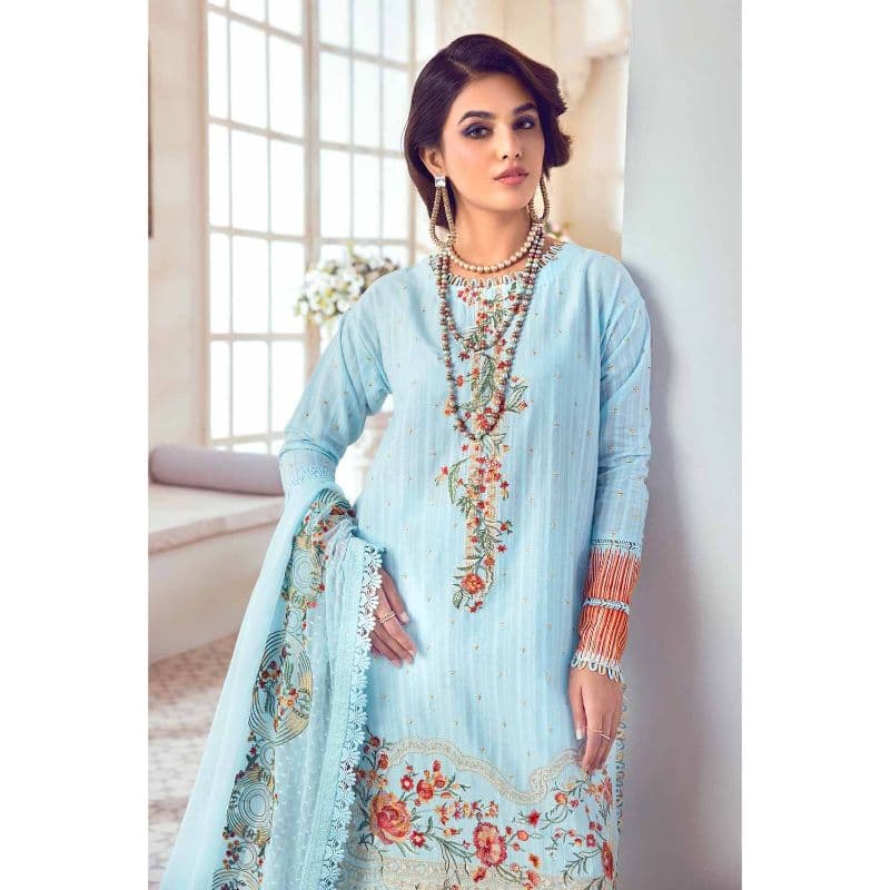 Embroidered Dobby Lawn Unstitched Suit With Embroidered Chiffon Dupatta PM-32007 3PC