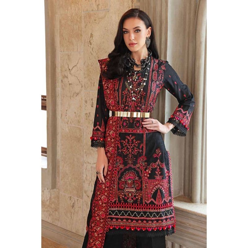 Embroidered Lawn Unstitched Suit With Embroidered Chiffon Dupatta PM-32063 3PC