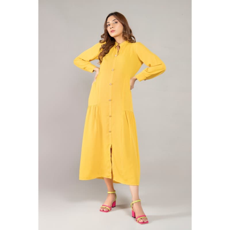 Negative Apparels Yellow Crepe Dress FD