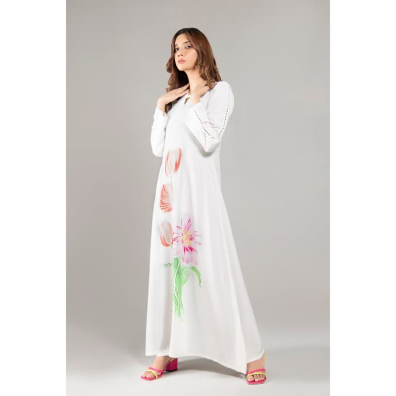 Negative Apparels White Floral Maxi Dress FD