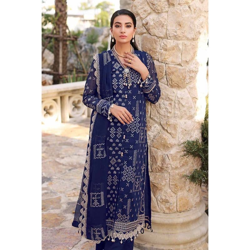 Embroidered Swiss Voile Unstitched Suit With Embroidered Chiffon Dupatta LSV-32010 3PC