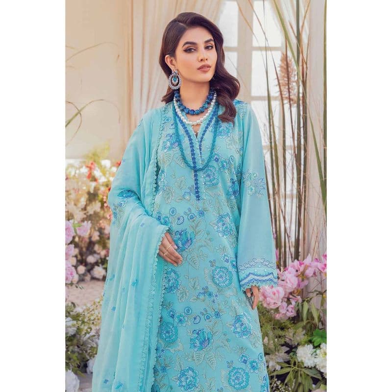 Embroidered Swiss Voile Unstitched Suit With Embroidered Chiffon Dupatta LSV-32011 3PC