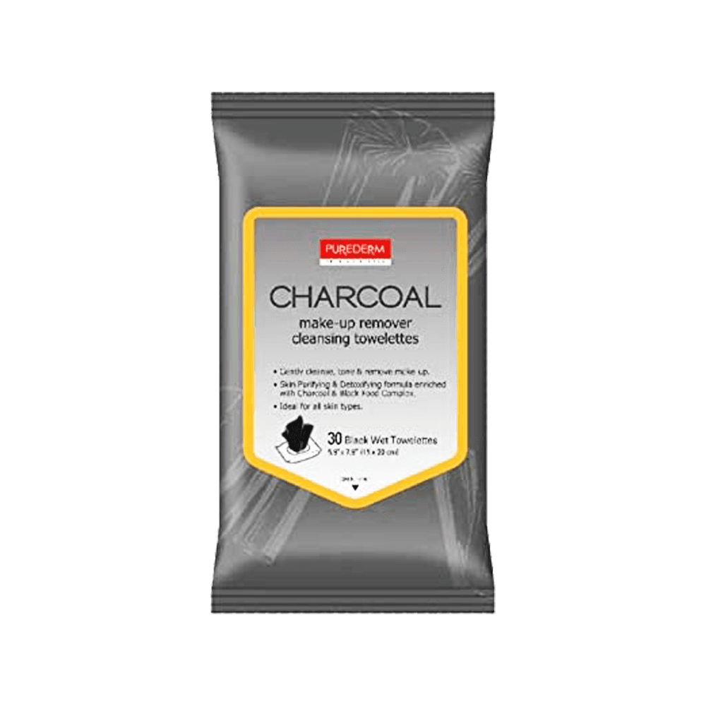 Purederm Charcoal Makeup Remover Black Wet Towelettes 30-Pack